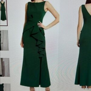 Eliza J Dark Green Sleeveless Midi Dress with Front Ruffle